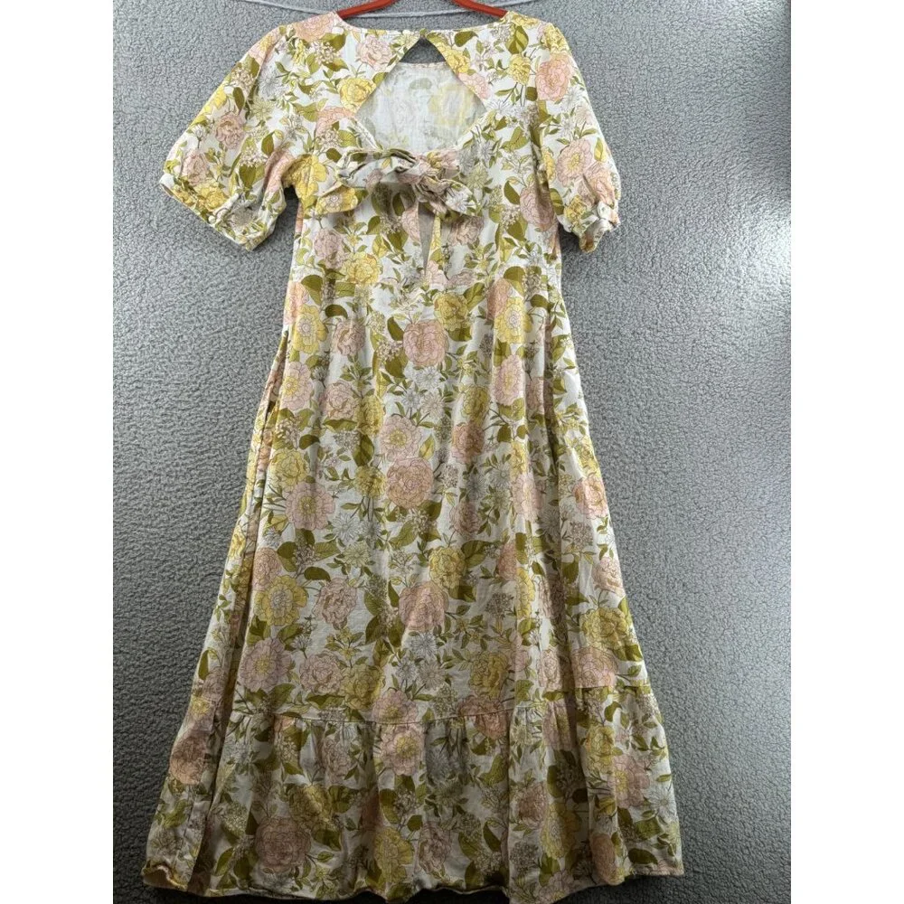 Who What Wear Drawing Room Floral Bishop Sleeve Tie-Back Dress Puff Sleeves XL - Picture 2 of 8